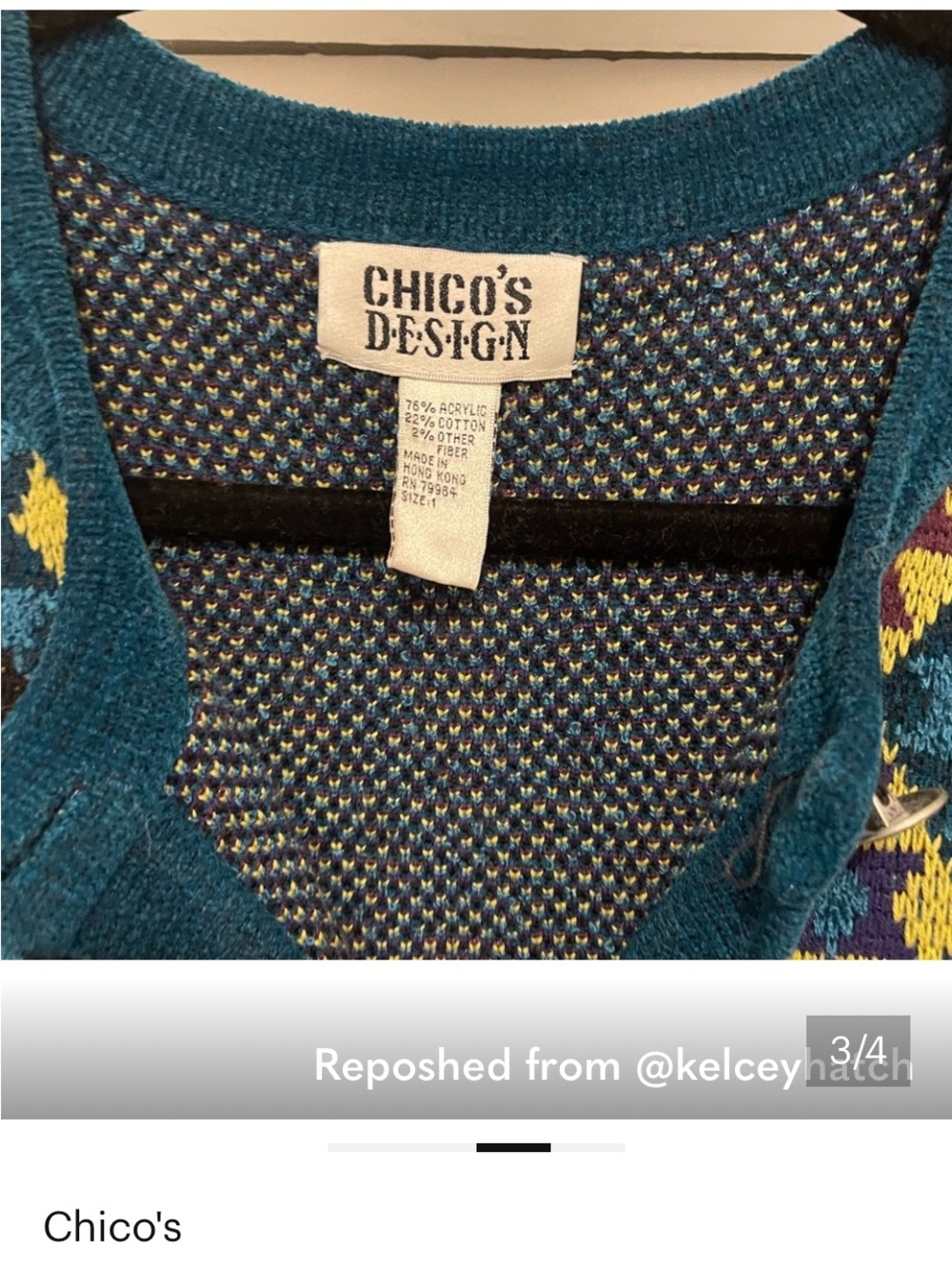 Teal Multi-Pattern Button Cardigan Sweater - Picture 2 of 4